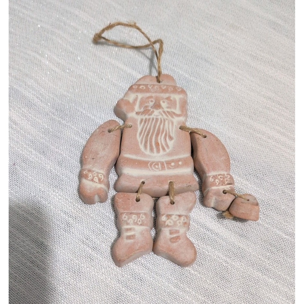 Handmade Articulated‎ Clay Santa Ornament Folk Art Terracotta Hanging...